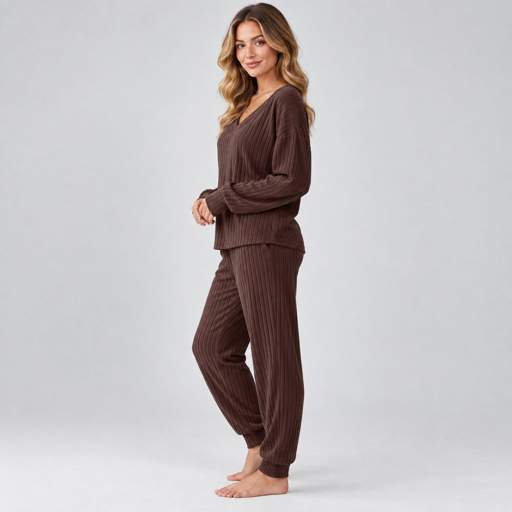 Fleur | Women's Lounge Set V Neck Long Sleeve Knitted Two Piece