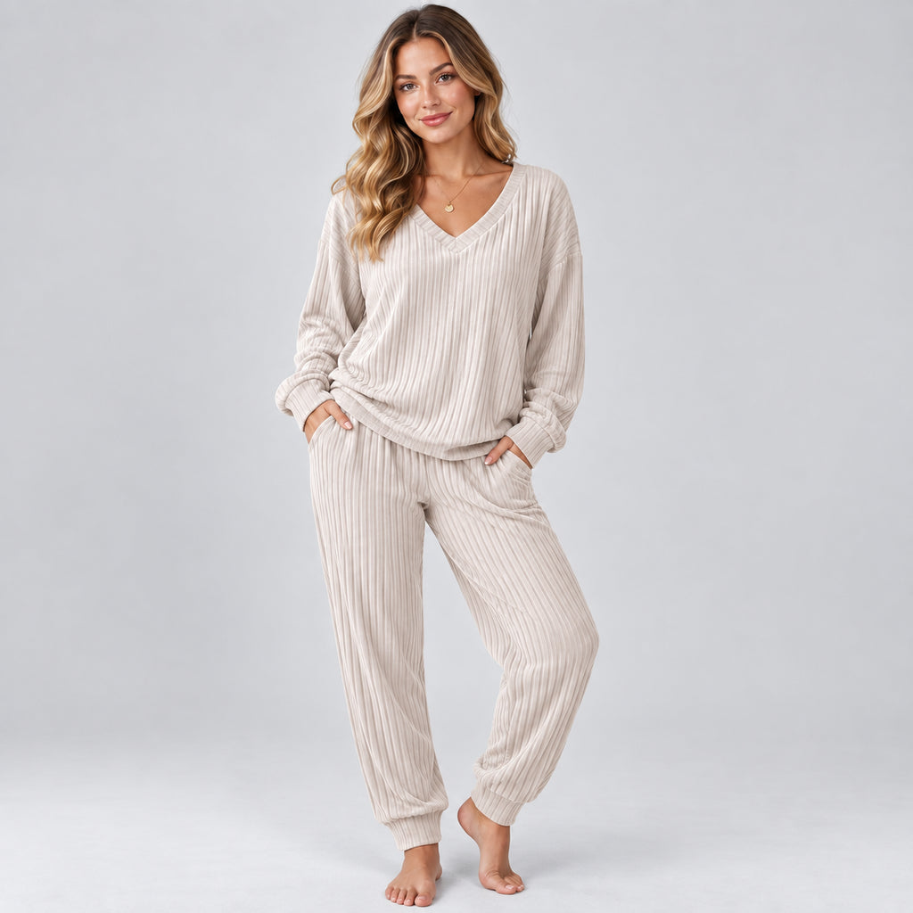 Fleur | Women's Lounge Set V Neck Long Sleeve Knitted Two Piece