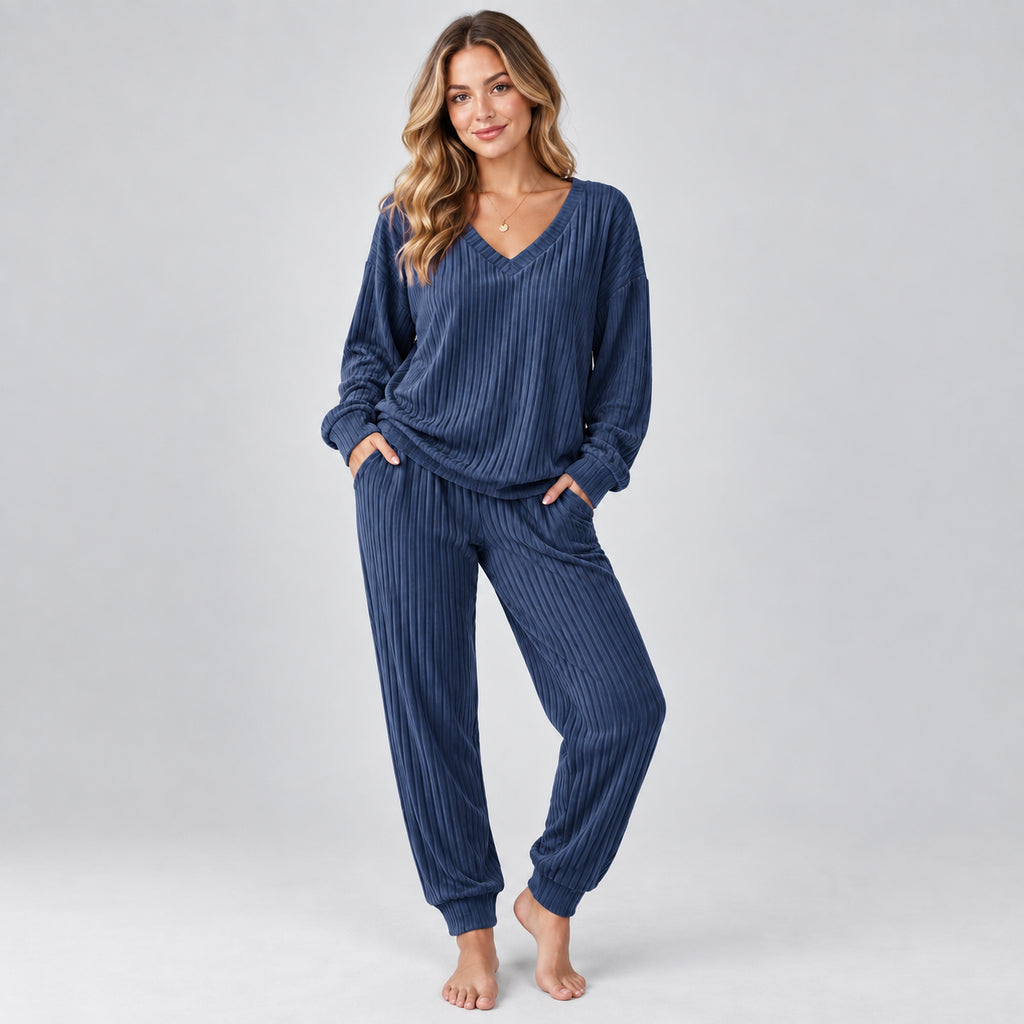 Fleur | Women's Lounge Set V Neck Long Sleeve Knitted Two Piece