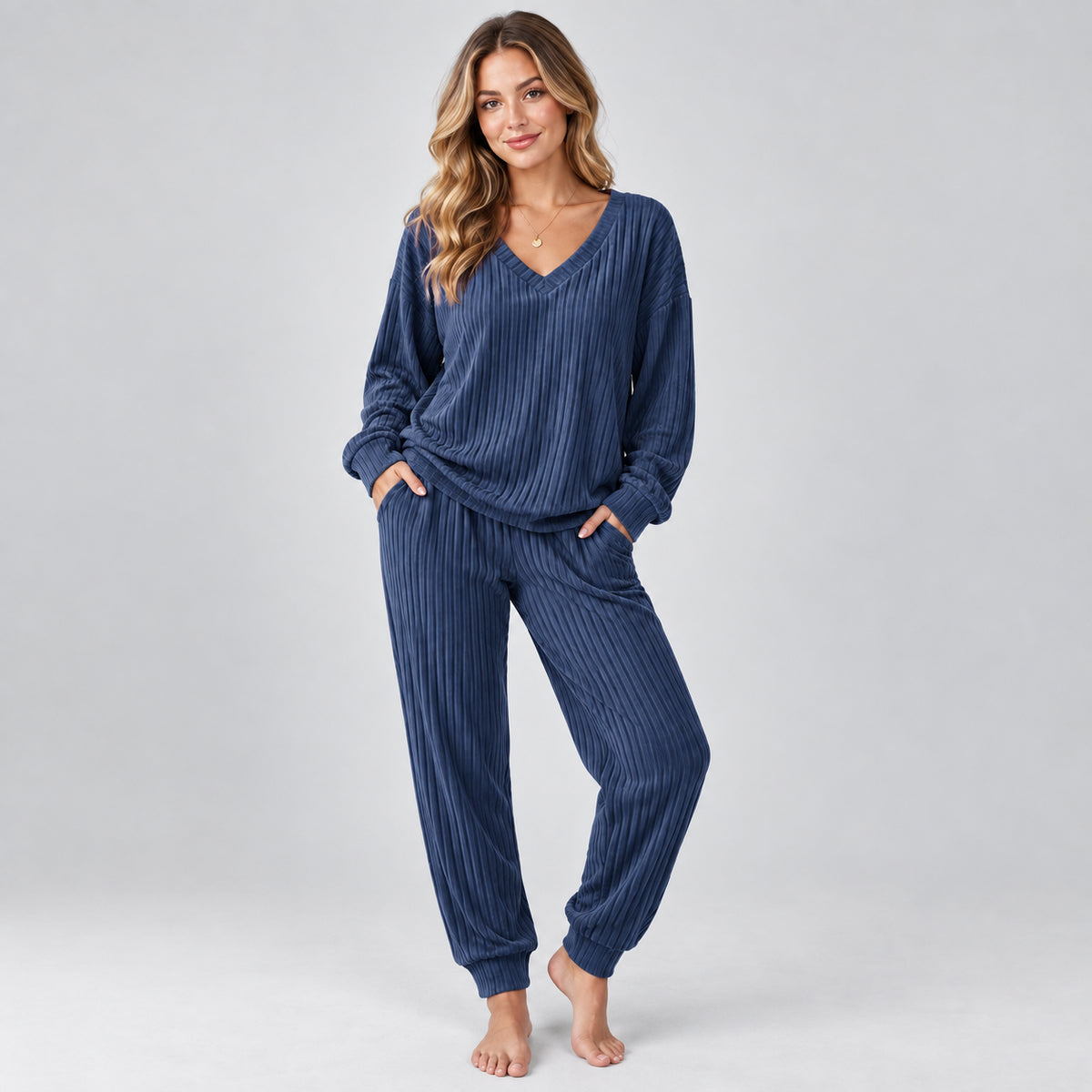 Fleur | Women's Lounge Set V Neck Long Sleeve Knitted Two Piece
