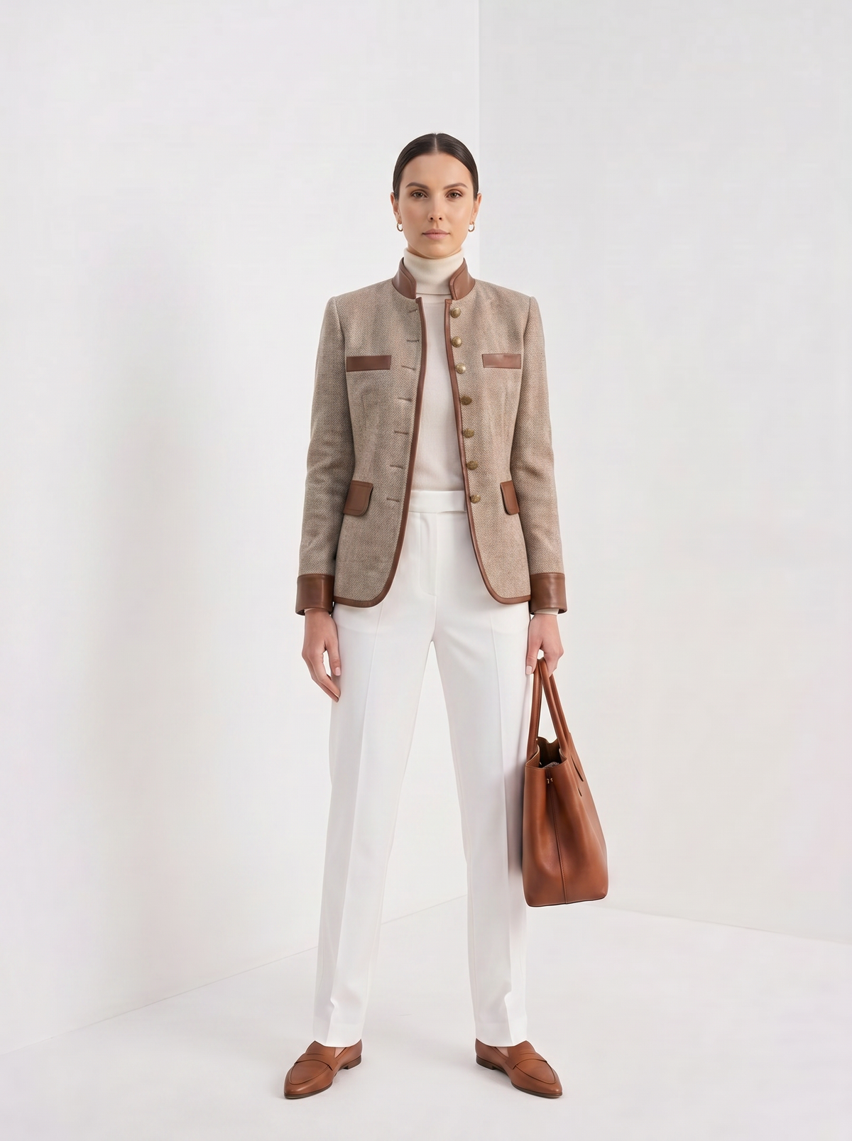 Fenna | Women's Buttoned Jacket, Smart Luxury Winter Jacket - Brown