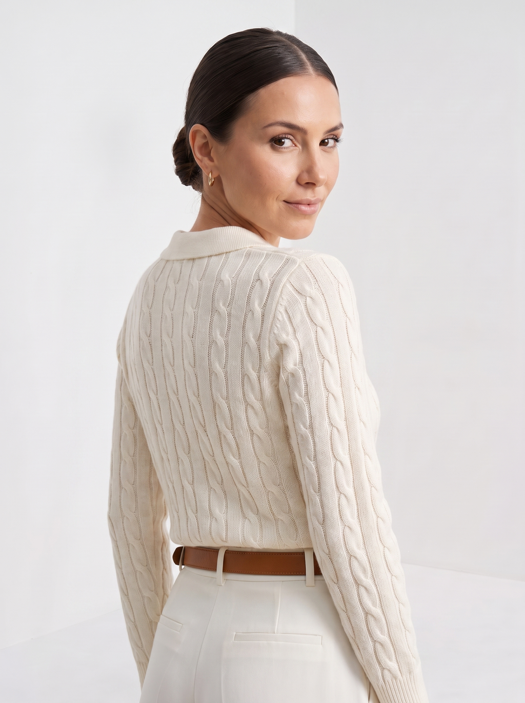Gwenn | Women's Cable Knit Sweater, Premium Winter Knit - White