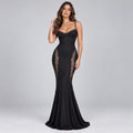 Genevieve | Women's Lace Panel Fitted Maxi Evening Dress