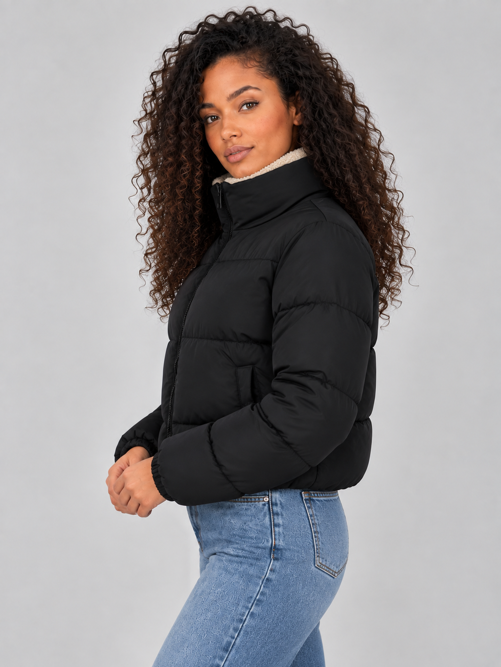 Giselle | Women's Sherpa Lined Puffer Jacket Full Zip High Neck Winter Coat