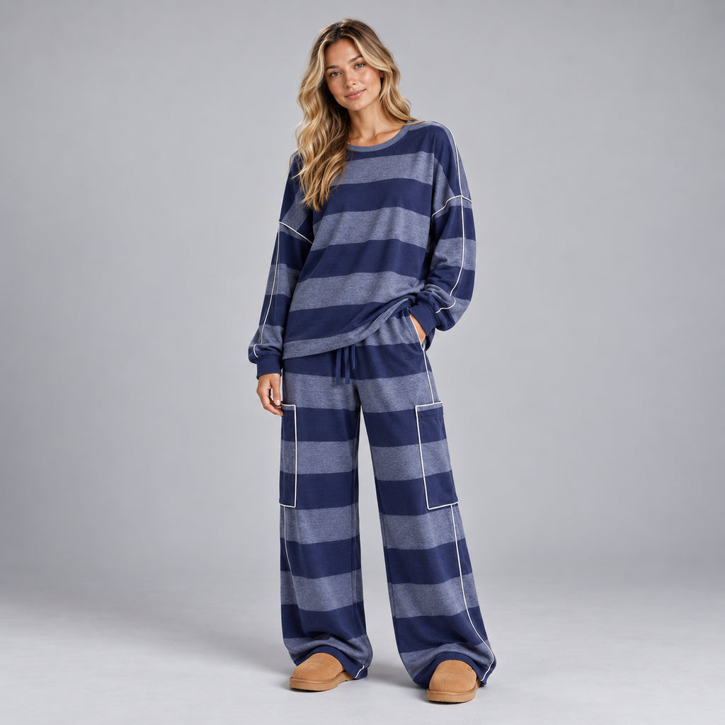 Harlow | Women's Co-Ord Set Striped Oversized Sweatshirt Wide Leg Trousers