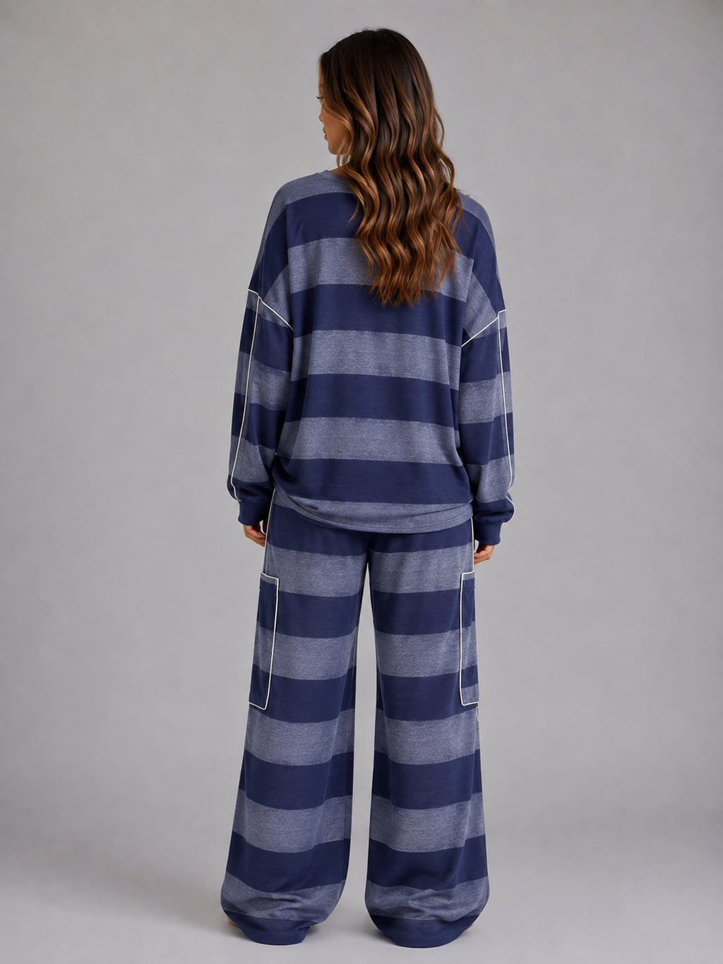 Harlow | Women's Co-Ord Set Striped Oversized Sweatshirt Wide Leg Trousers