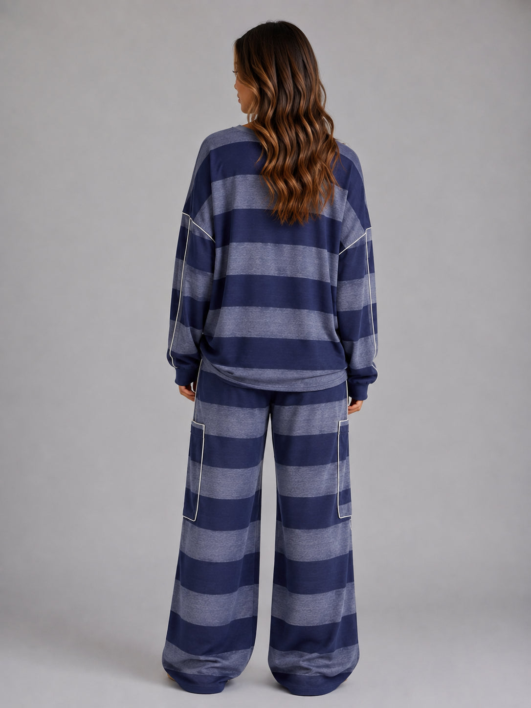 Harlow | Women's Co-Ord Set Striped Oversized Sweatshirt Wide Leg Trousers