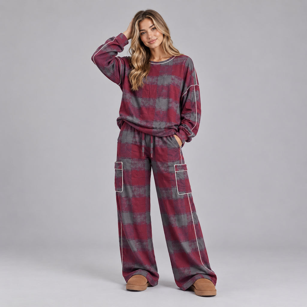 Harlow | Women's Co-Ord Set Striped Oversized Sweatshirt Wide Leg Trousers