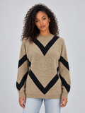 Hazel | Women's Chevron Knit Jumper Crew Neck Relaxed Fit Pullover