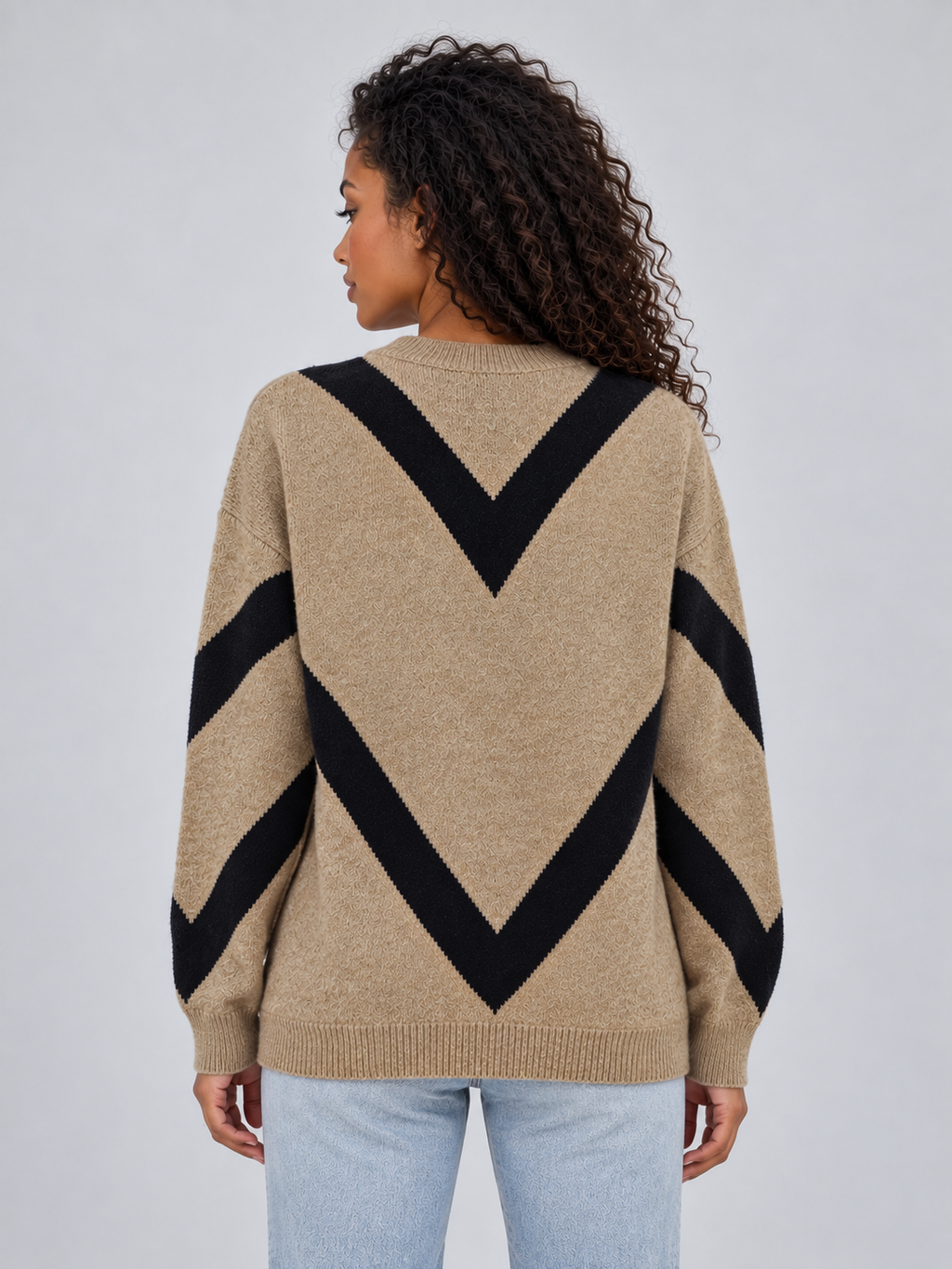 Hazel | Women's Chevron Knit Jumper Crew Neck Relaxed Fit Pullover