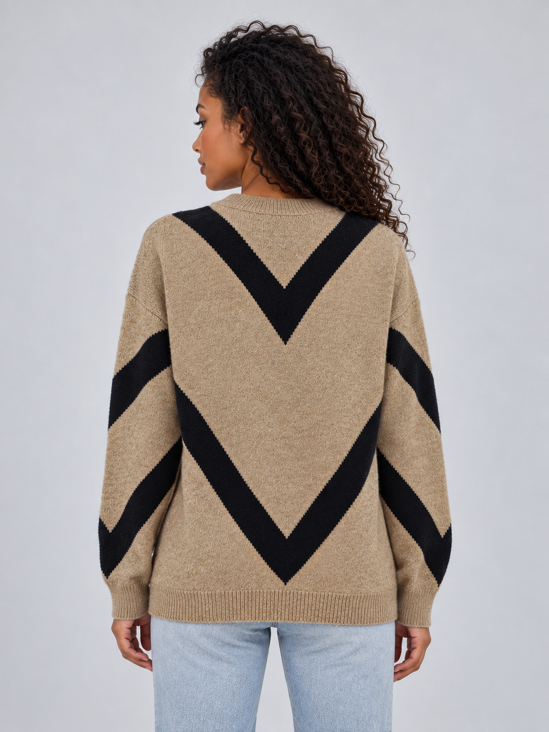 Hazel | Women's Chevron Knit Jumper Crew Neck Relaxed Fit Pullover