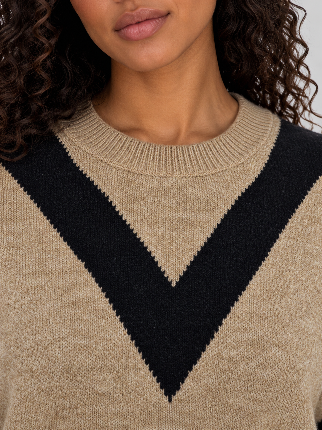 Hazel | Women's Chevron Knit Jumper Crew Neck Relaxed Fit Pullover