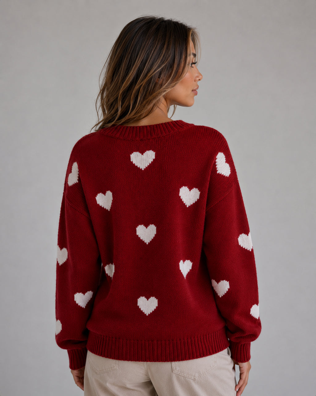 Heidi | Women's Heart Print Knitted Jumper Crew Neck Casual Autumn Winter