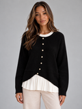 Imogen | Women's Layered Knit Cardigan Button Front Pleated Hem Jumper