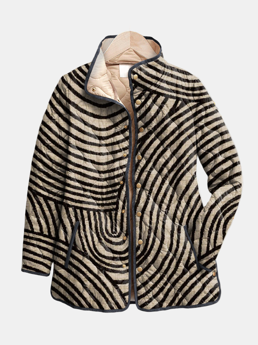 Inaya | Women's Quilted Jacket, Retro Circle Design Winter Jacket - Floral