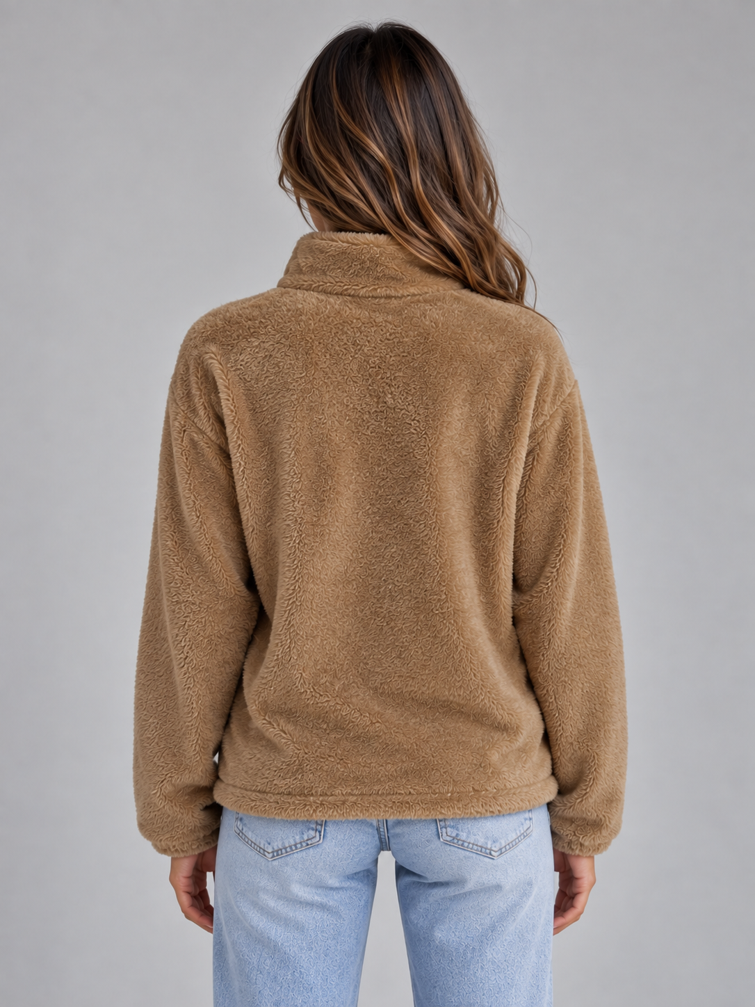Ines | Women's Teddy Fleece Zip-Up Jacket Soft High Neck Jumper