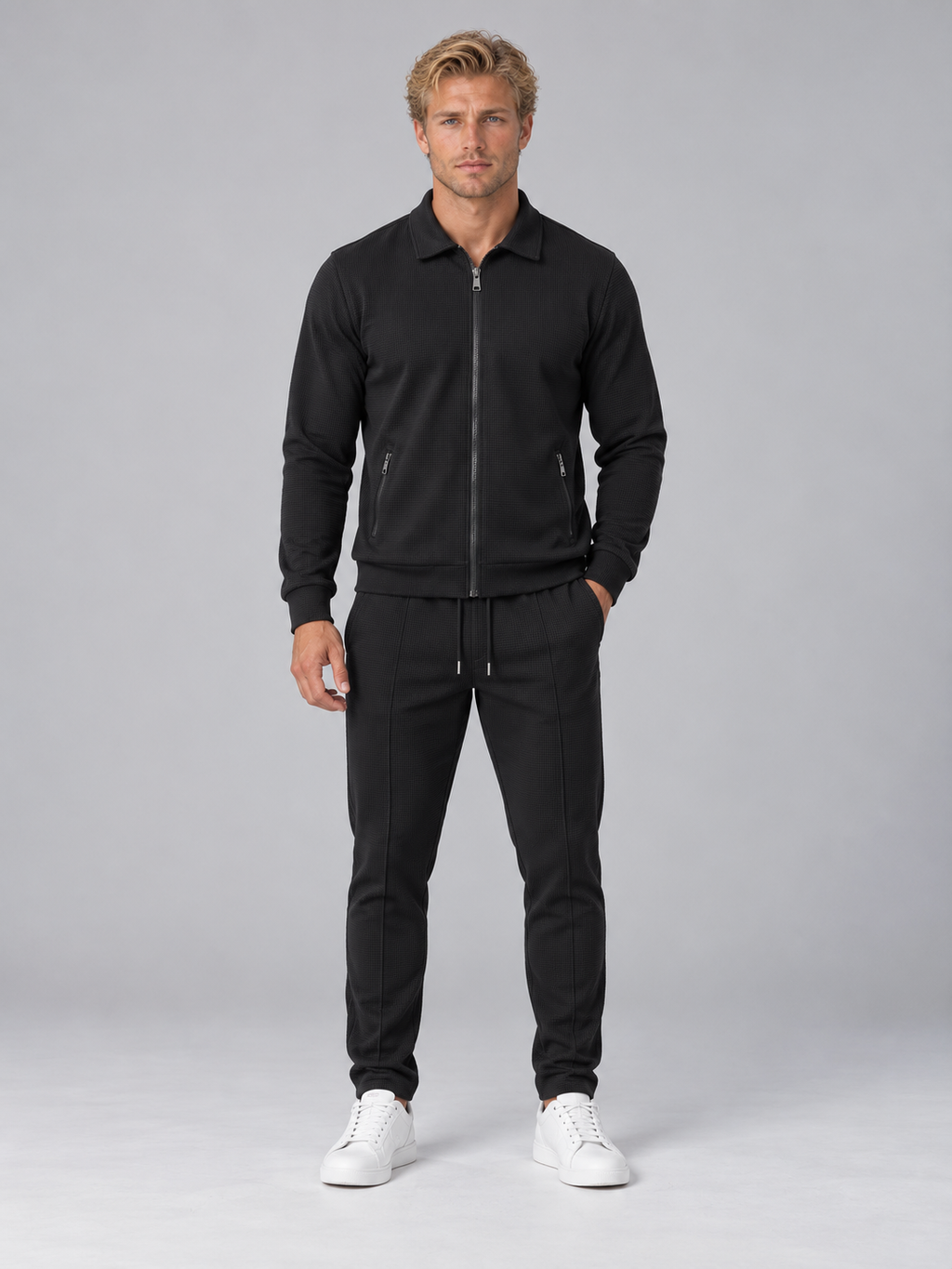 Jasper | Men's Textured Full Zip Tracksuit Collared Jacket & Joggers Two-Piece Set
