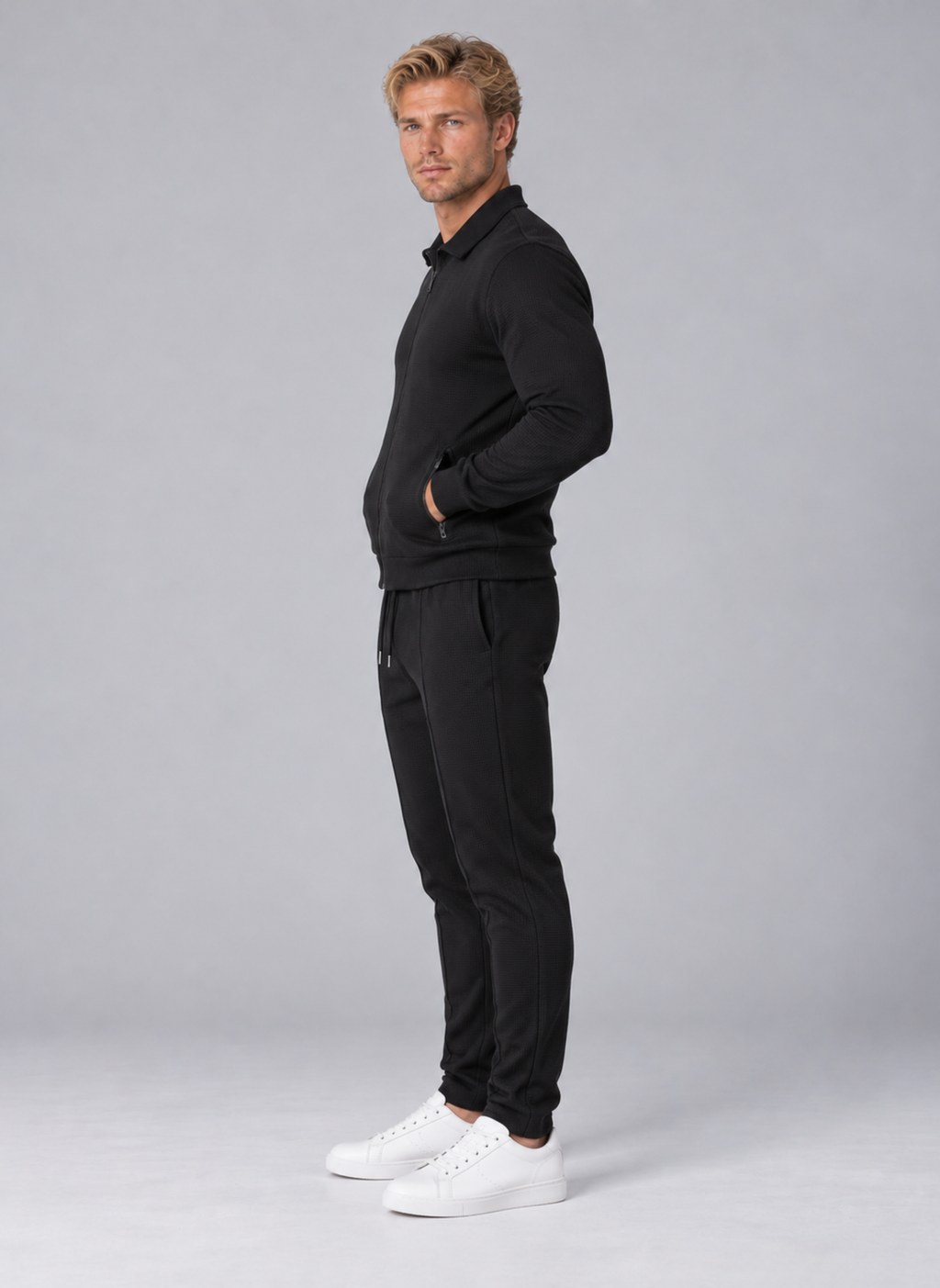 Jasper | Men's Textured Full Zip Tracksuit Collared Jacket & Joggers Two-Piece Set
