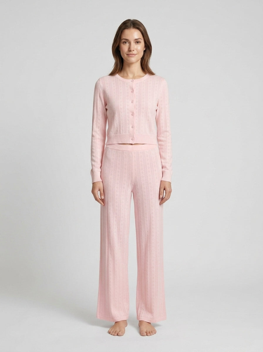 Karen | Women's Cutout Jacquard Long Sleeve Co-ord Set Textured Casual Autumn Winter