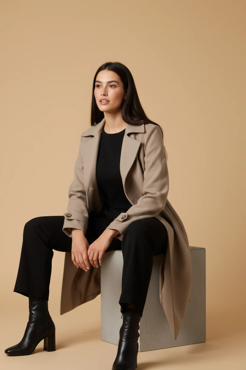 Keira | Women's Long Double Breasted Trench Coat Plush Lined Belted Tailored Autumn Winter