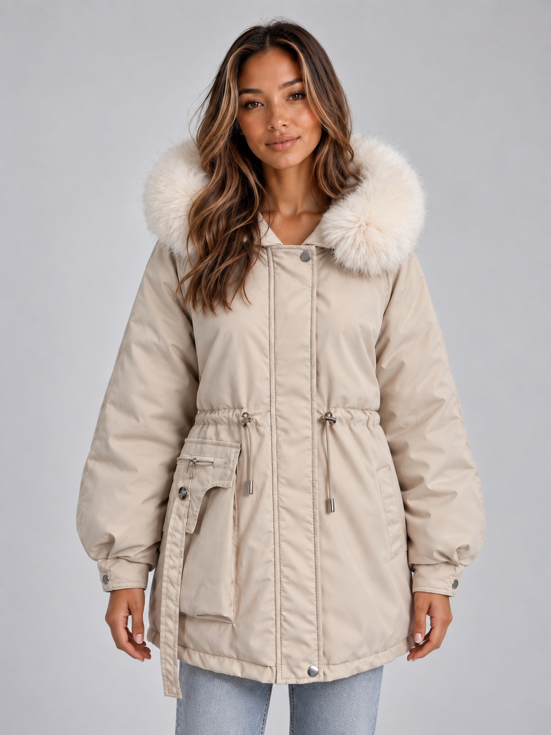 Kiara | Women's Faux Fur Collar Parka Hooded Drawstring Winter Coat