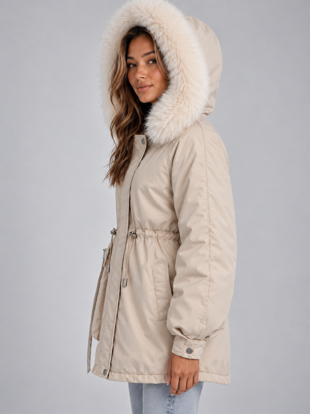 Kiara | Women's Faux Fur Collar Parka Hooded Drawstring Winter Coat