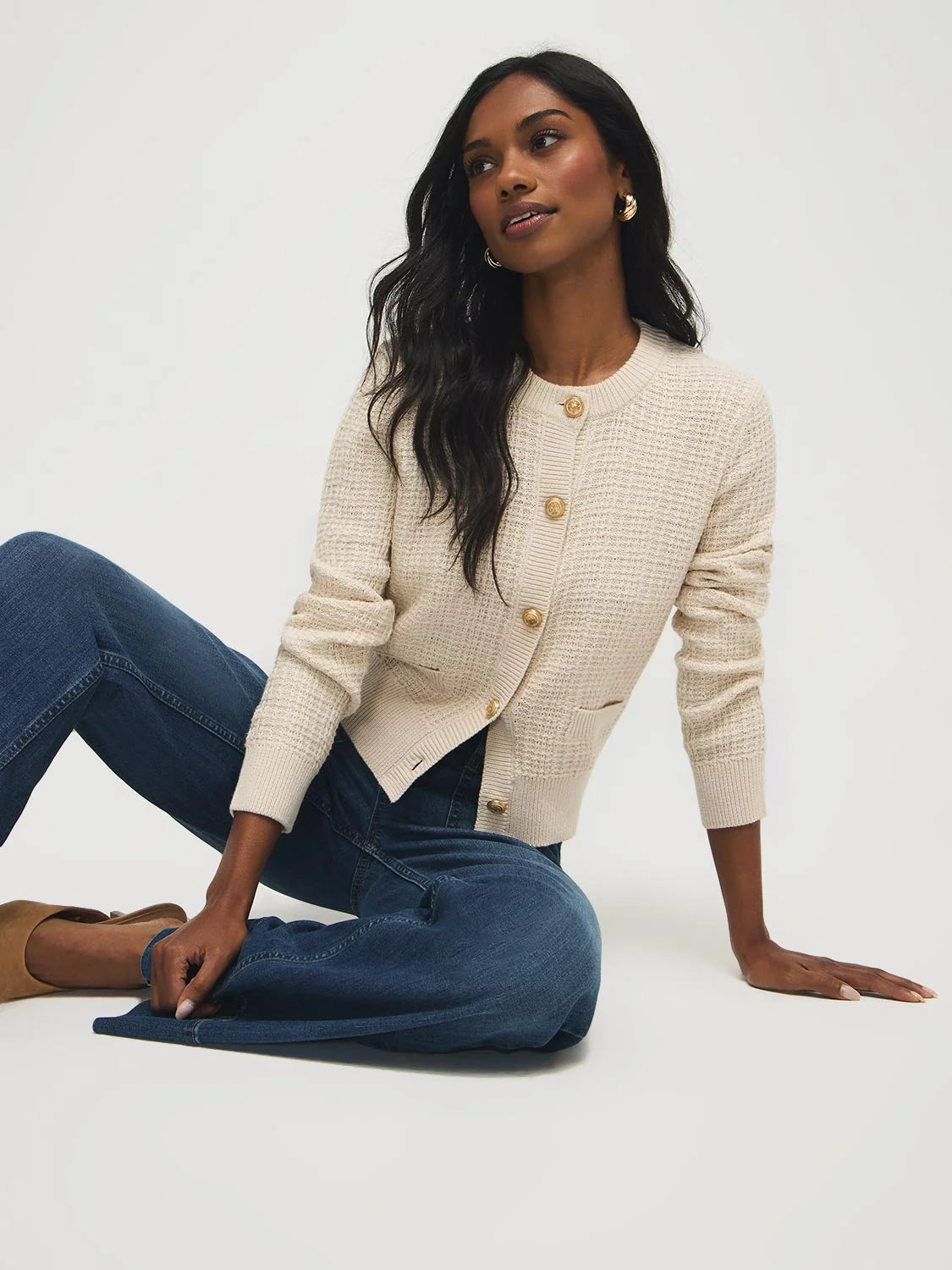 Lacey | Women's Cotton Blend Button Front Cardigan Ribbed Trim Relaxed Cosy Autumn Winter