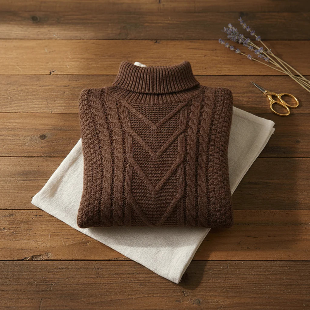 Lana | Women's Cotton Cable Knit Chunky Sweater Round Neck Textured Cosy Autumn Winter
