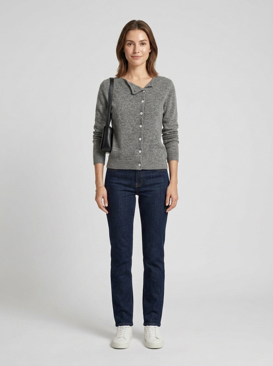 Laney | Women's Cashmere Blend Button Front Cardigan Luxurious Relaxed Warm Autumn Winter Gray