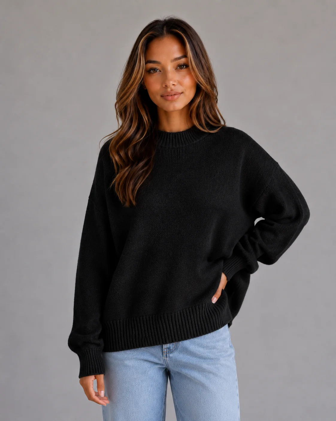 Lexi | Women's Oversized High Neck Longline Knit Sweater Dropped Shoulder Cosy Autumn