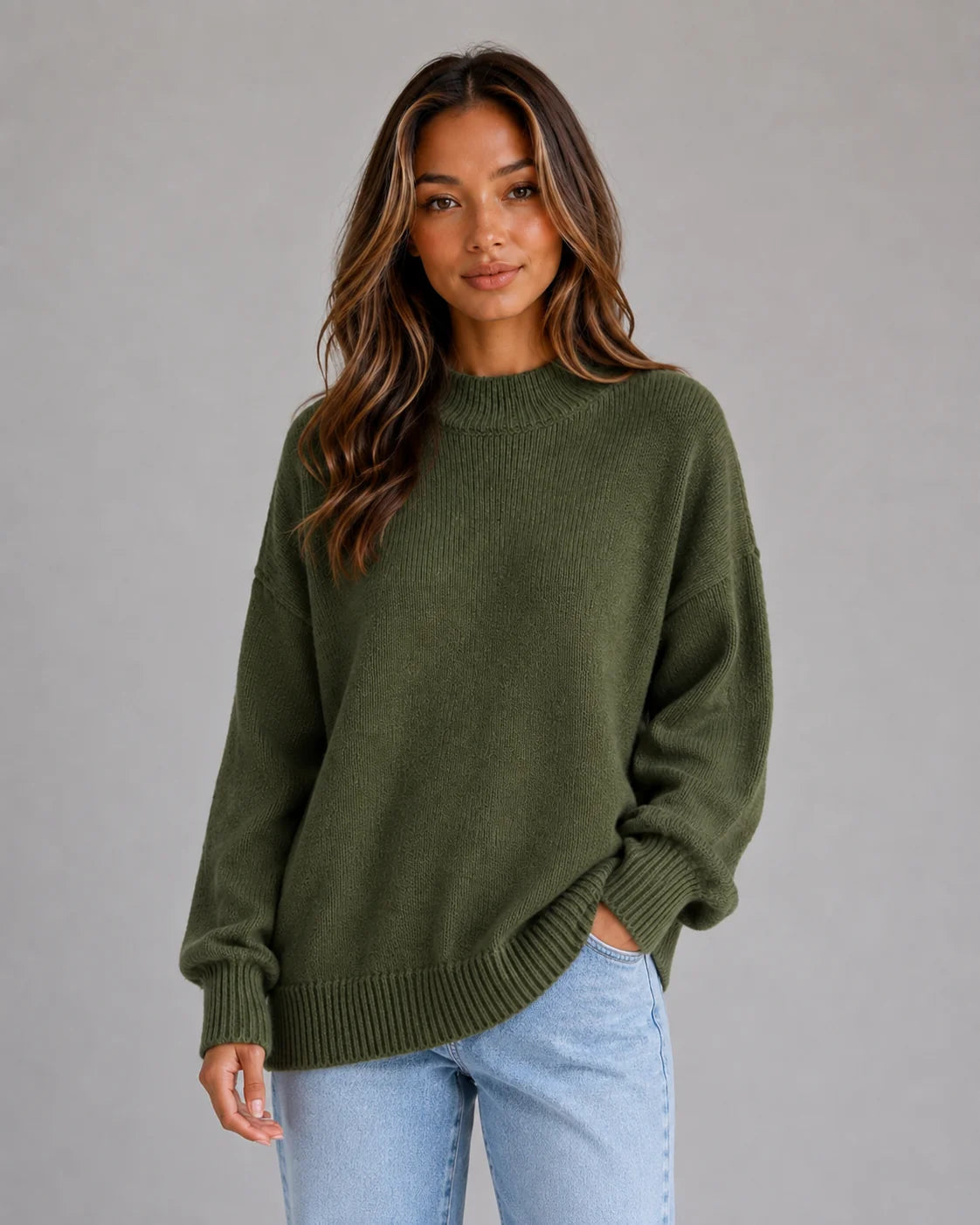 Lexi | Women's Oversized High Neck Longline Knit Sweater Dropped Shoulder Cosy Autumn