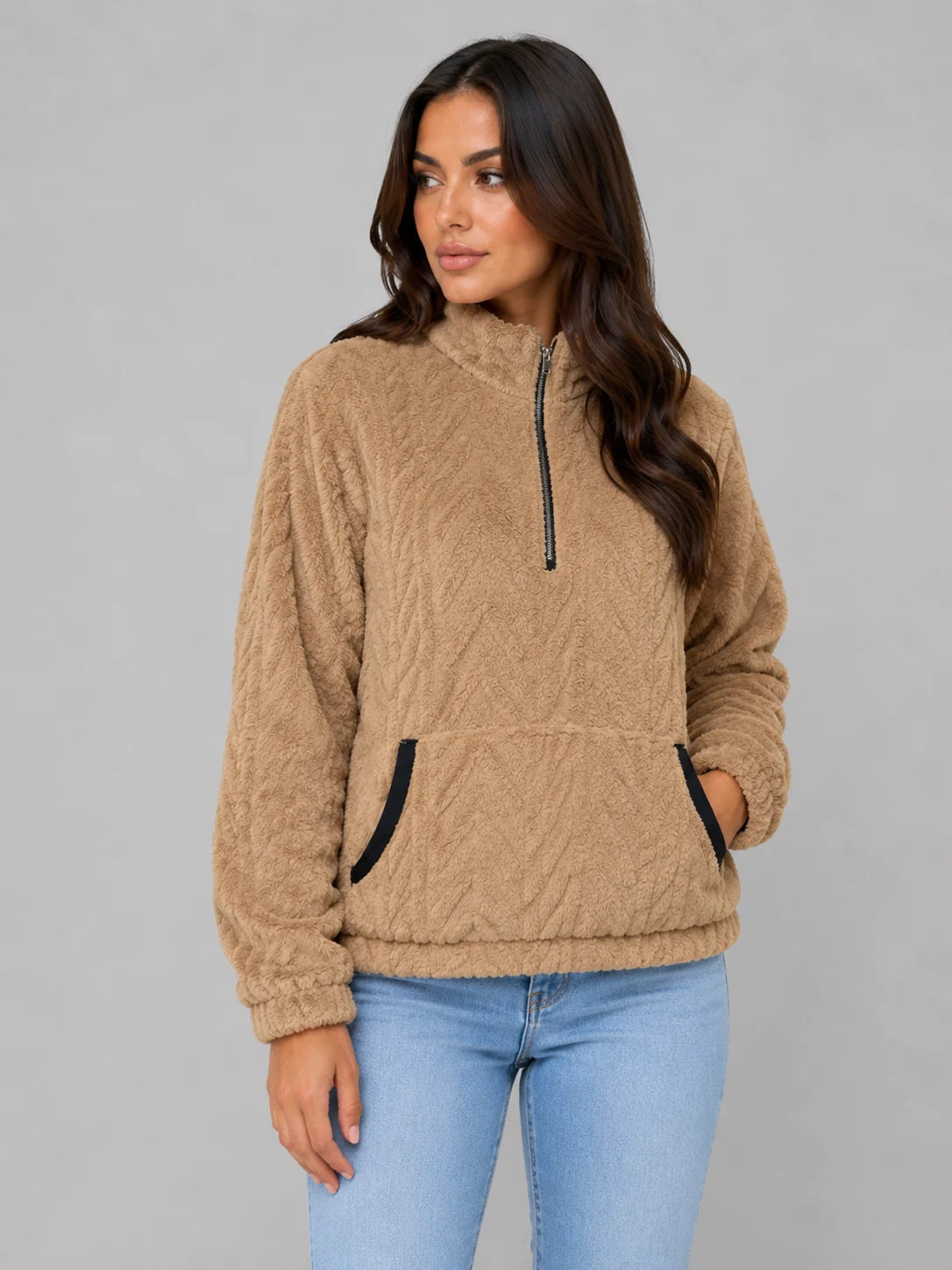 Lilith | Women's Plush Half Zip Fleece Pullover High Neck Cosy Relaxed Autumn Winter