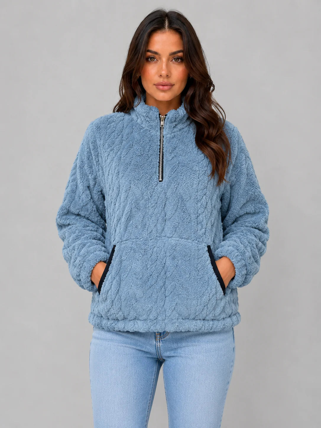 Lilith | Women's Plush Half Zip Fleece Pullover High Neck Cosy Relaxed Autumn Winter