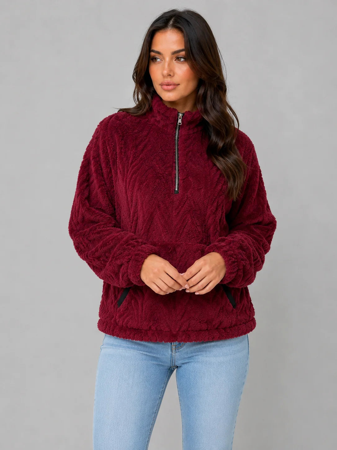 Lilith | Women's Plush Half Zip Fleece Pullover High Neck Cosy Relaxed Autumn Winter