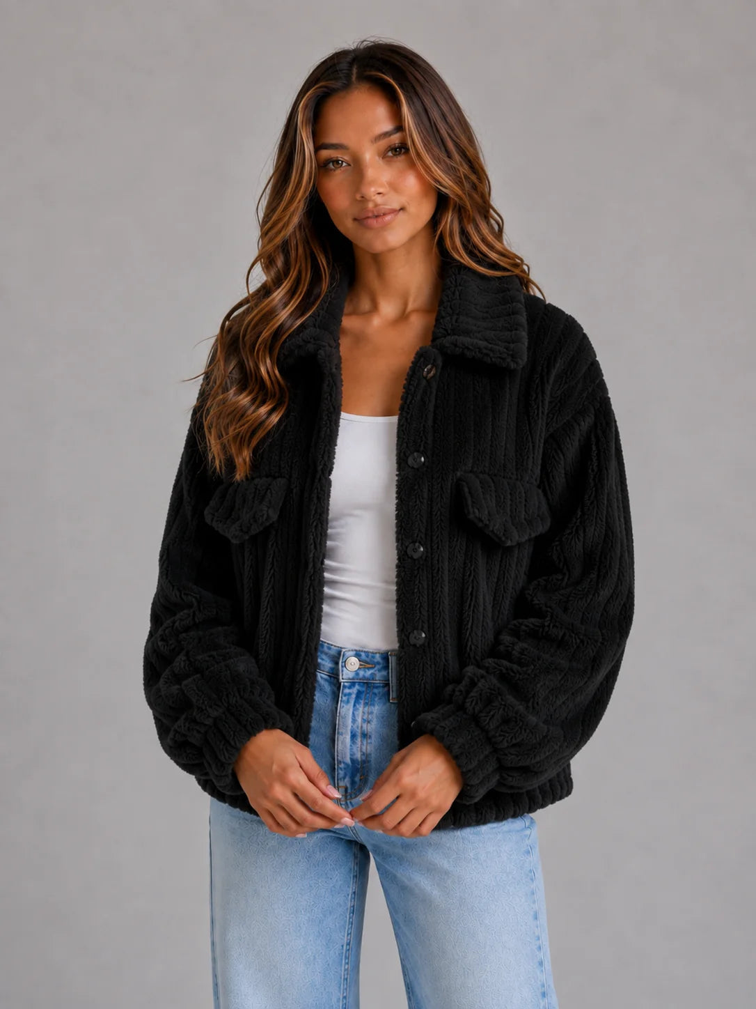 Lorelei | Women's Plush Teddy Jacket Button Up Collared Fleece Sherpa Cosy Autumn Winter