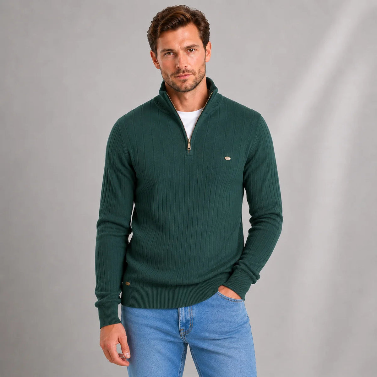 Lukas | Men's Quarter Zip Ribbed Funnel Neck Sweater Knit Smart Casual Autumn Winter