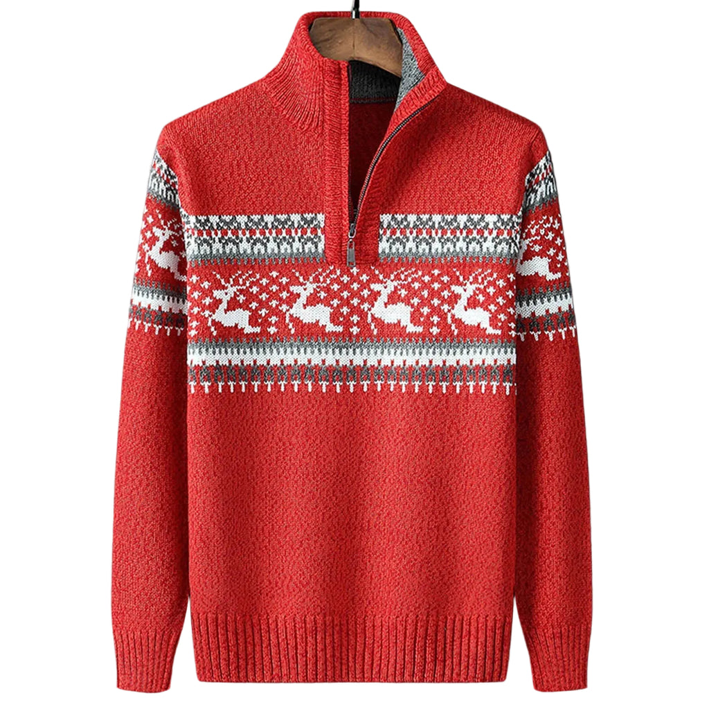 Kris | Men's Half-Zip Sweater, Fair Isle Winter Knit