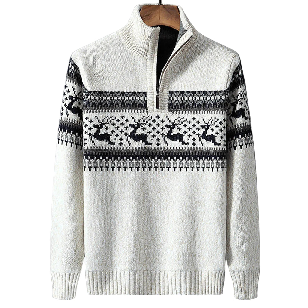 Kris | Men's Half-Zip Sweater, Fair Isle Winter Knit