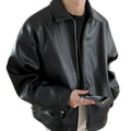Martin | Men's Leather Bomber Jacket, Streetwear Oversized Winter Jacket - Black