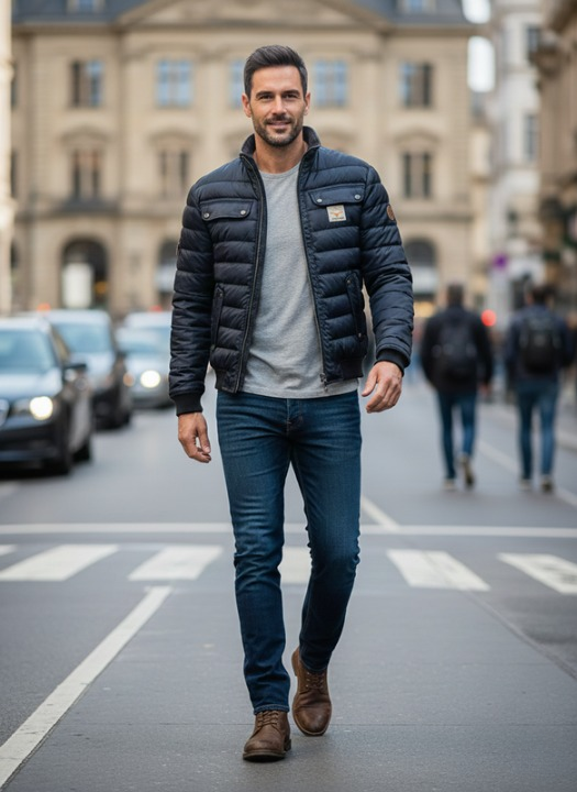 Walter | Men's Puffer Jacket, Elegant Urban Winter Jacket - Dark Blue