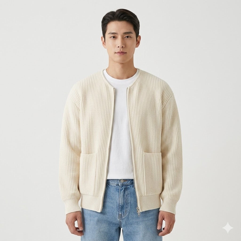 Adrian | Men's Zip Cardigan, Minimal Knit Winter Cardigan