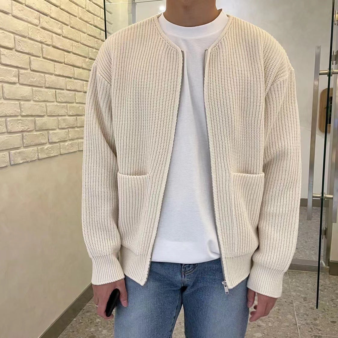 Adrian | Men's Zip Cardigan, Minimal Knit Winter Cardigan