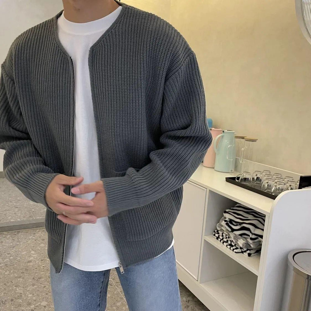 Adrian | Men's Zip Cardigan, Minimal Knit Winter Cardigan