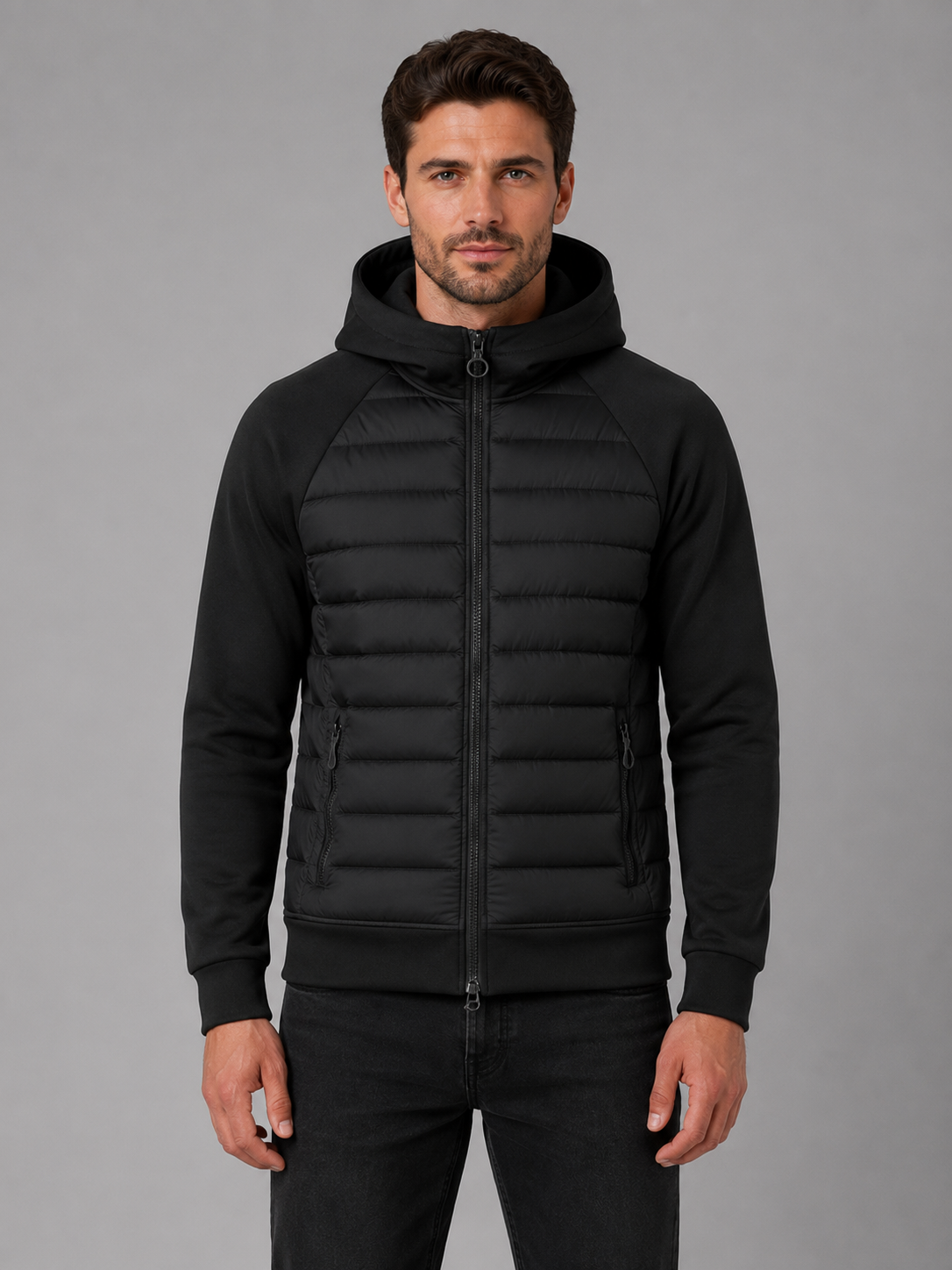 Tristan | Men's Hooded Quilted Jacket, Zip-Through Winter Jacket