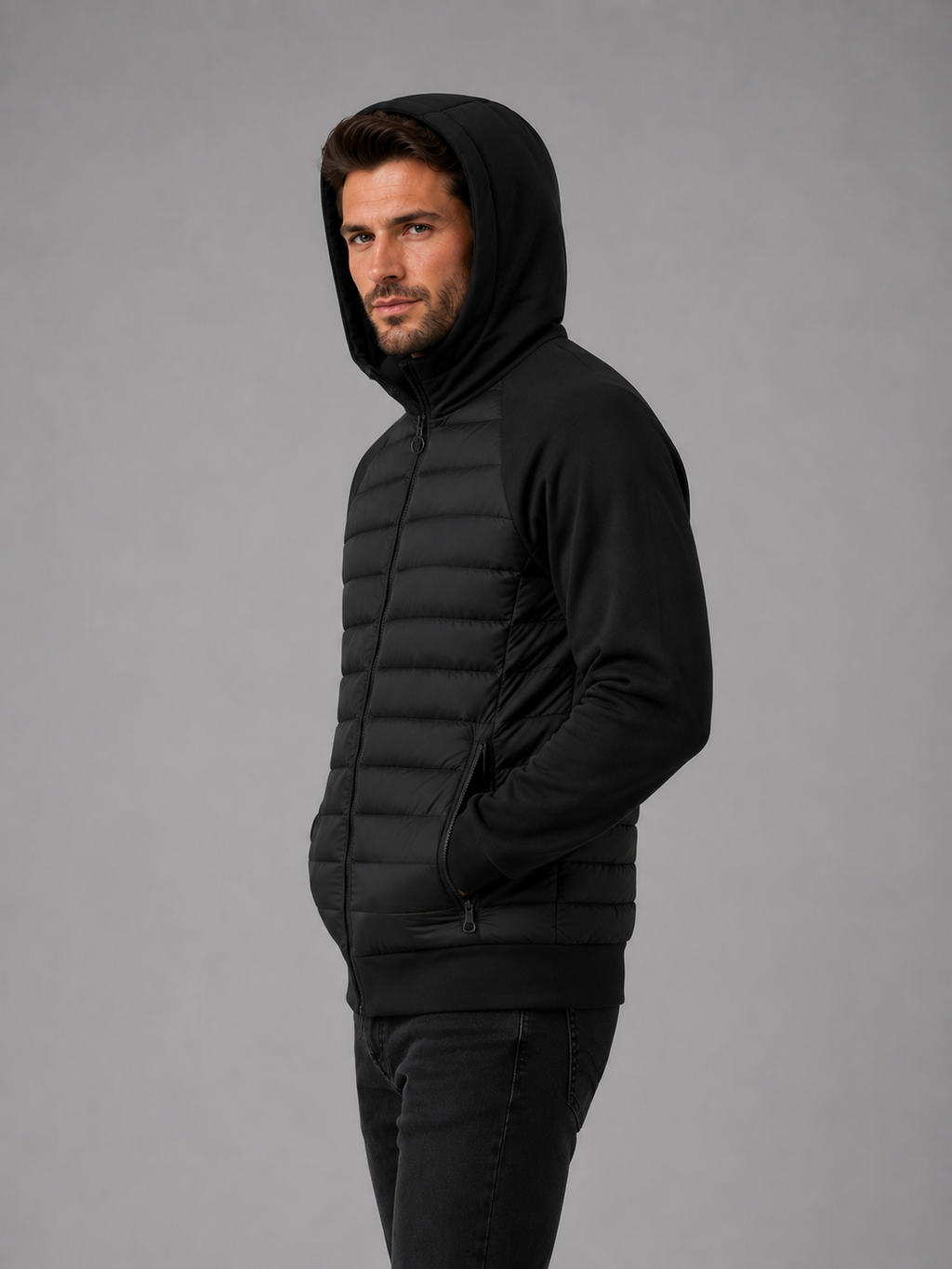 Tristan | Men's Hooded Quilted Jacket, Zip-Through Winter Jacket
