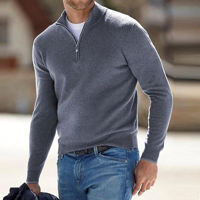 Ulrich | Men's Quarter-Zip Jumper, Wool Blend Mock Neck Winter Knit