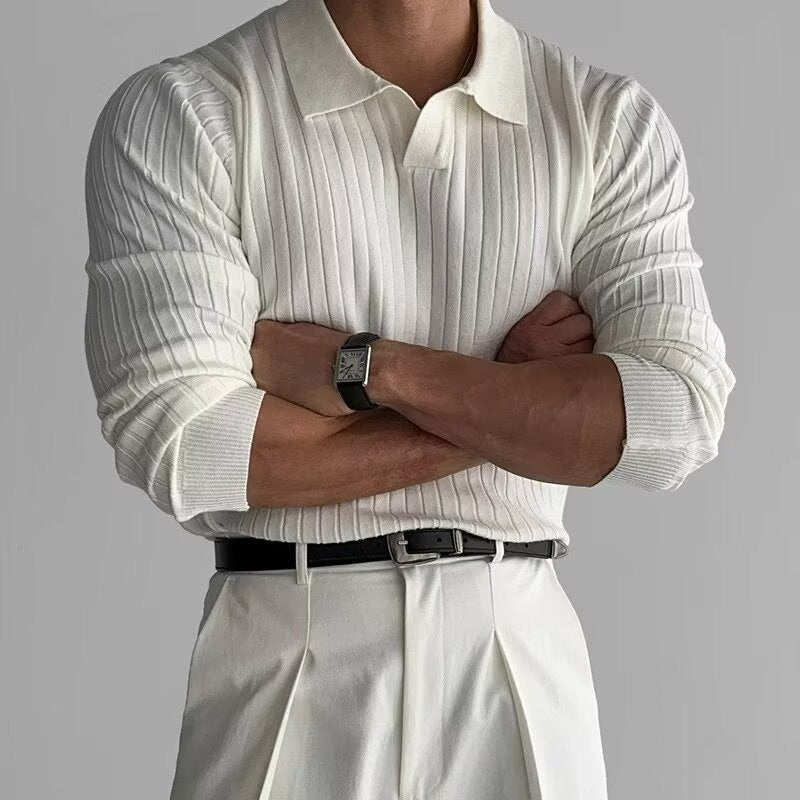 Rico | Men's Long-Sleeve V-Neck Polo, Smart Winter Knit