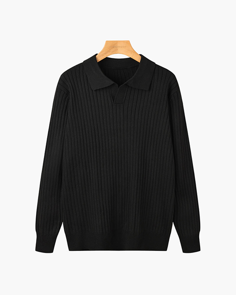 Rico | Men's Long-Sleeve V-Neck Polo, Smart Winter Knit