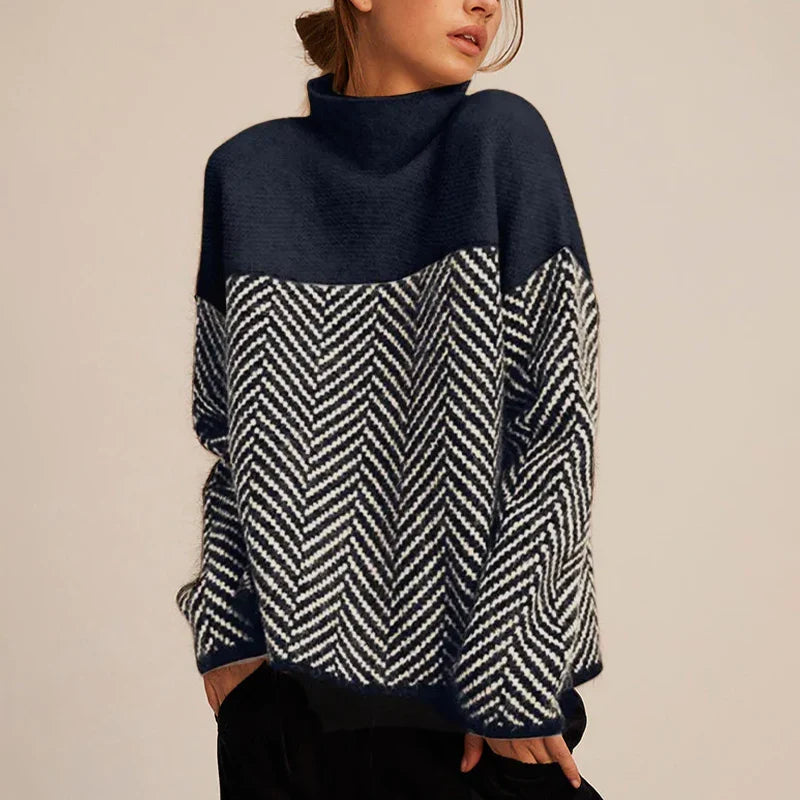 Marceline | Women's Cashmere Soft Turtleneck Sweater Chevron Knit Fitted Warm Autumn Winter