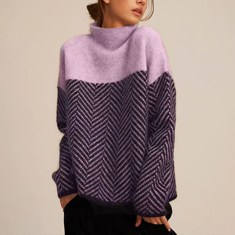 Marceline | Women's Cashmere Soft Turtleneck Sweater Chevron Knit Fitted Warm Autumn Winter